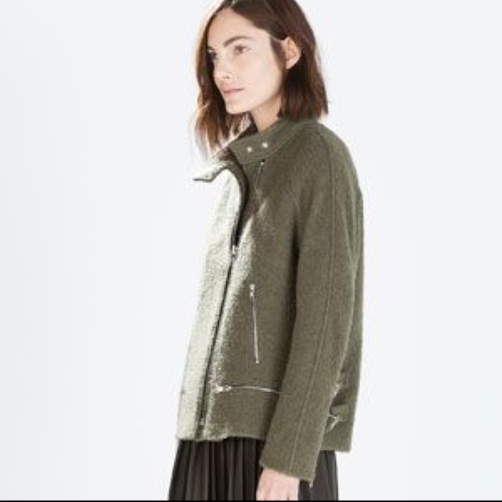 Zara Motorcycle Jacket NWT Textured Wool Full Zip